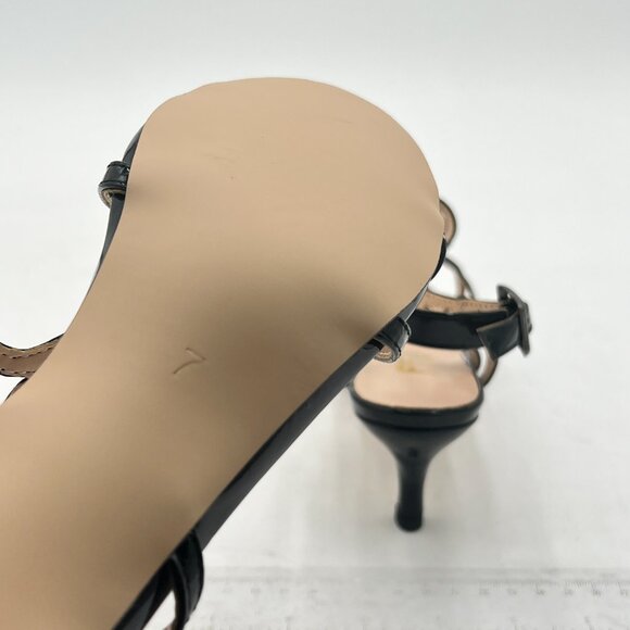 FSJ Black T-Strap Sandal Open Toe Stacked Kitten Heel Strappy Shoe - Picture 6 of 8